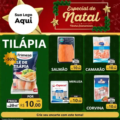 Modelo de Rede Social para Feed Facebook com o tema Especial de Natal para Peixaria