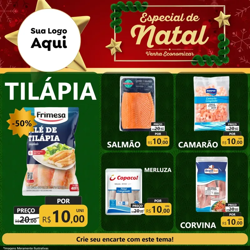 Modelo de Rede Social para Feed Facebook com o tema Especial de Natal para Peixaria
