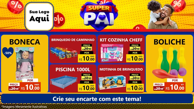 Modelo de TV para TV Horizontal com o tema Super Pai para Brinquedos