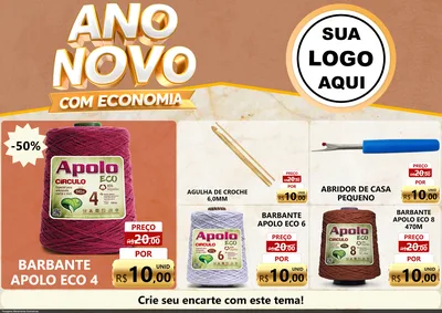 Modelo de Encarte para Encarte A4 Horizontal com o tema Ano Novo Com Economia para Armarinho e Aviamentos