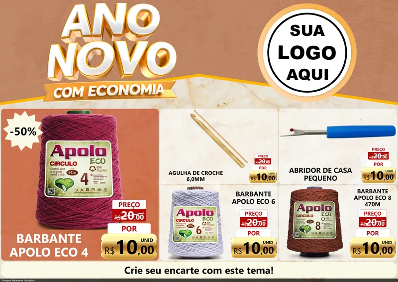 Modelo de Encarte para Encarte A4 Horizontal com o tema Ano Novo Com Economia para Armarinho e Aviamentos