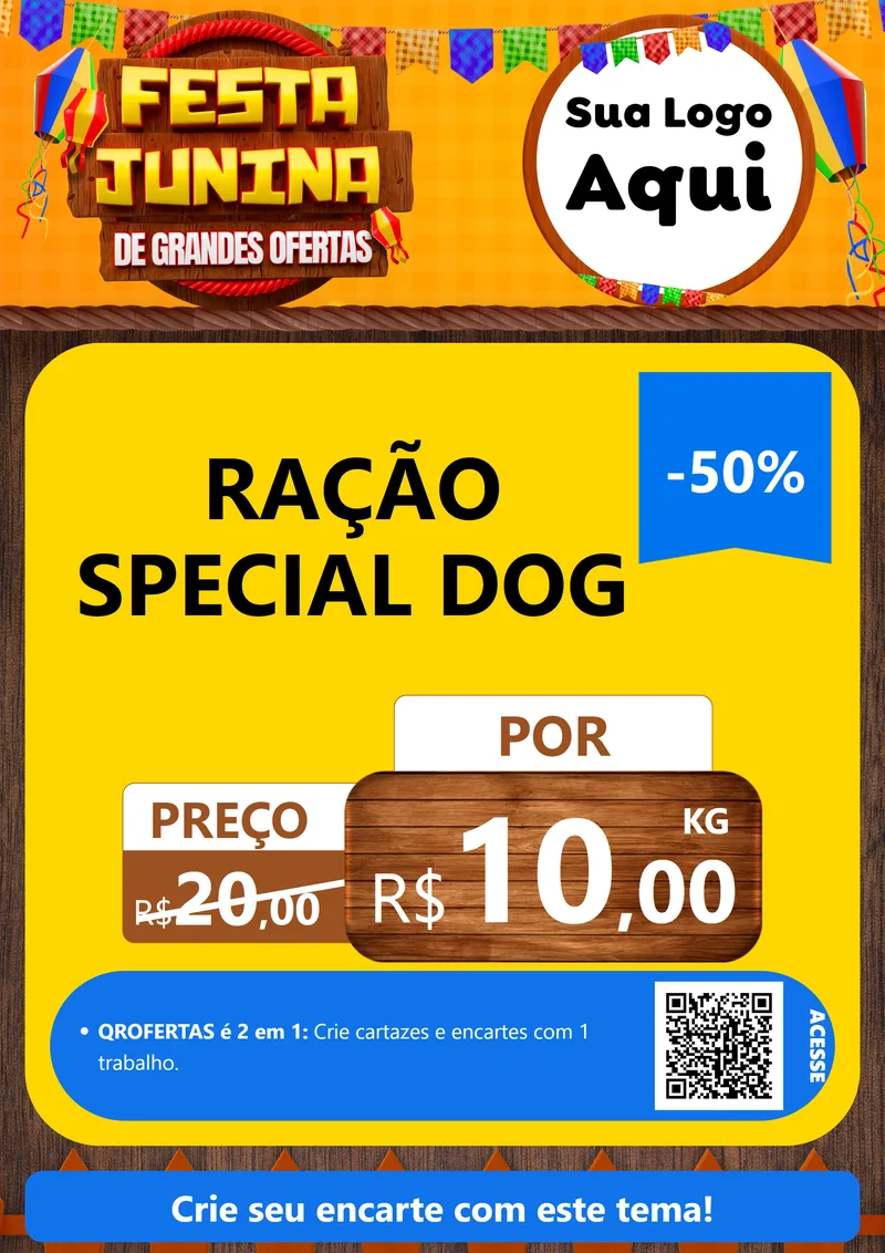 Modelo de Cartaz para Cartaz A4 Vertical com o tema Festa Junina de Grandes Ofertas para Pet Shop