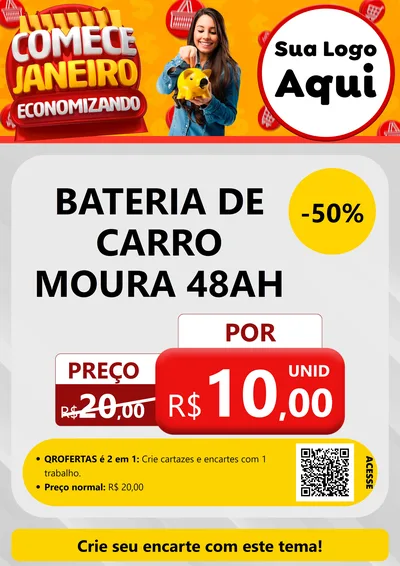 Modelo de Cartaz para Cartaz A4 Vertical com o tema Comece Janeiro Economizando para Baterias Elétricas