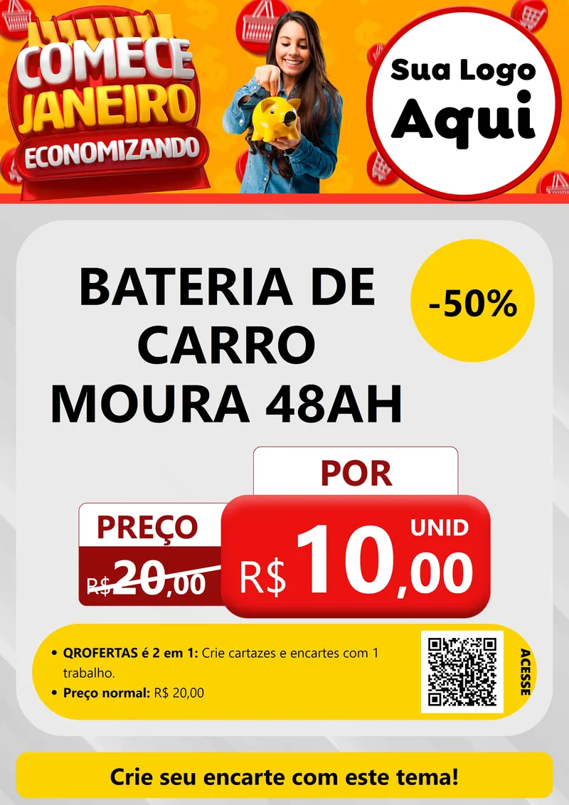 Modelo de Cartaz para Cartaz A4 Vertical com o tema Comece Janeiro Economizando para Baterias Elétricas