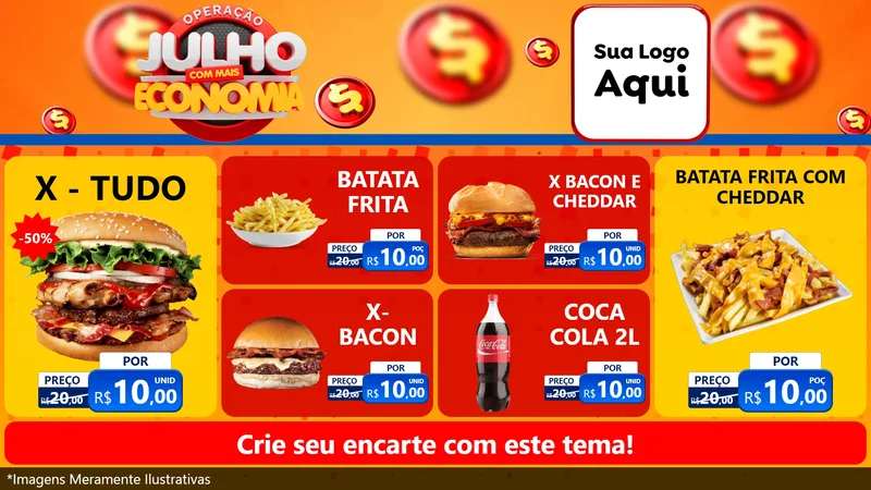 Modelo de TV para TV Horizontal com o tema Operação Julho Com Mais Economia para Hamburgueria