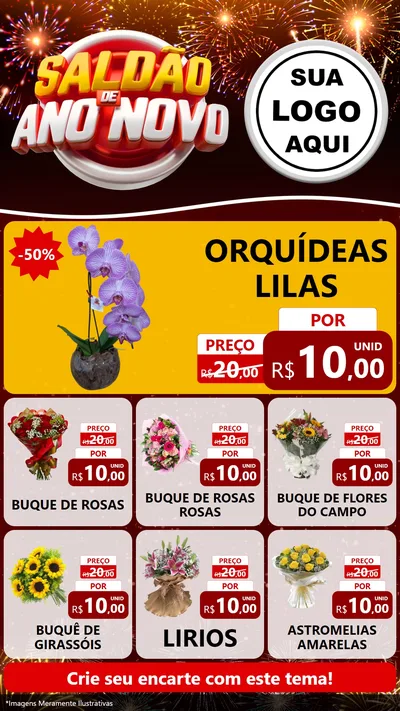 Modelo de Rede Social para Stories com o tema Saldão de Ano Novo para Floricultura e jardim