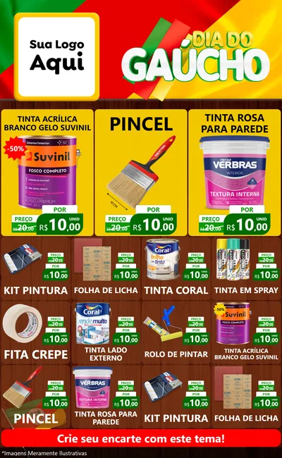 Modelo de Encarte para Encarte Grande com o tema Dia do Gaúcho para Tintas e Ferramentas