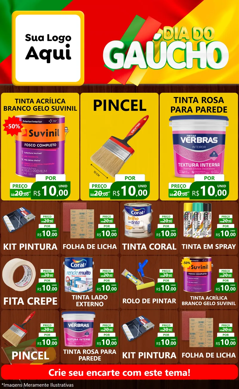 Modelo de Encarte para Encarte Grande com o tema Dia do Gaúcho para Tintas e Ferramentas