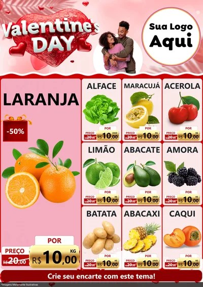 Modelo de Encarte para Encarte A4 Vertical com o tema Valentine's Day para Hortifrúti