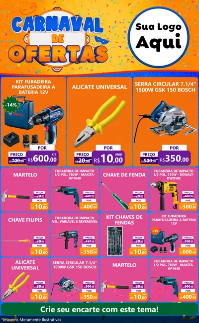Modelo de Encarte para Encarte Grande com o tema Carnaval de Ofertas para Maquinas e Ferramentas