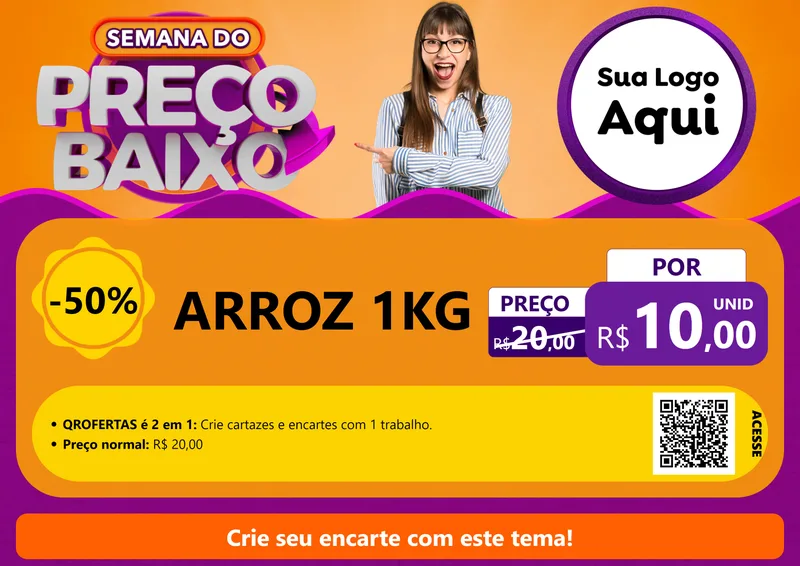 Modelo de Cartaz para Cartaz A4 Horizontal com o tema Semana do Preço Baixo para Supermercado