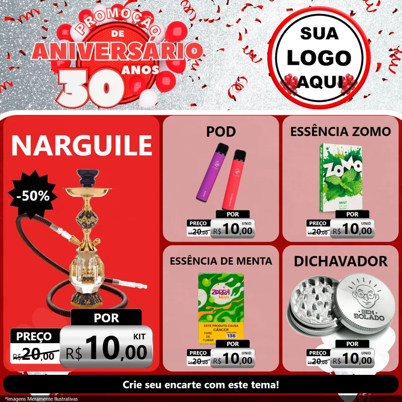 Modelo de Rede Social para Feed Facebook com o tema Promoção de Aniversário - 30 Anos para Tabacaria