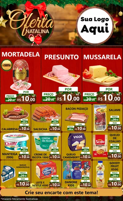Modelo de Encarte para Encarte Grande com o tema Ofertas Natalina para Frios e Laticínios