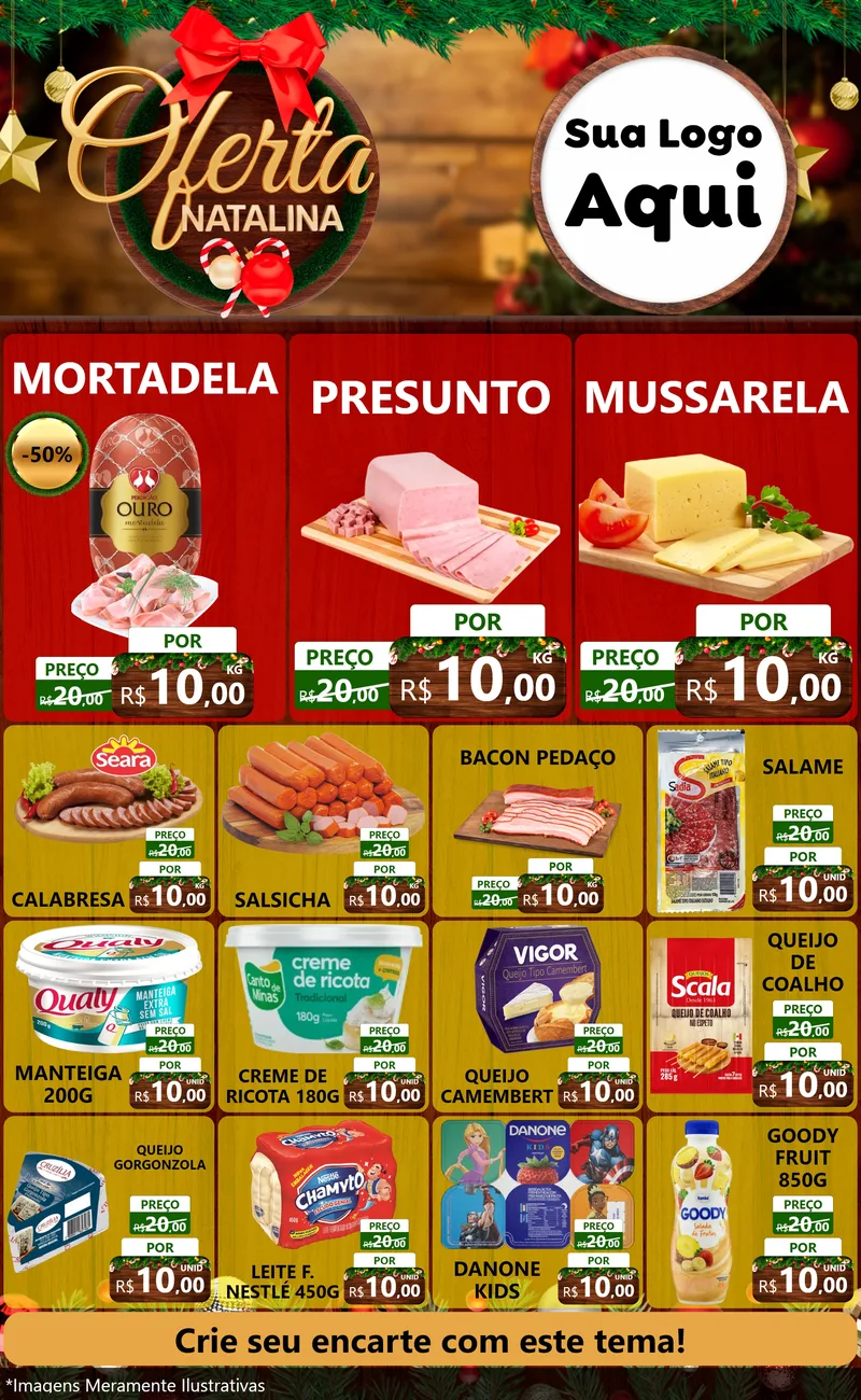 Modelo de Encarte para Encarte Grande com o tema Ofertas Natalina para Frios e Laticínios