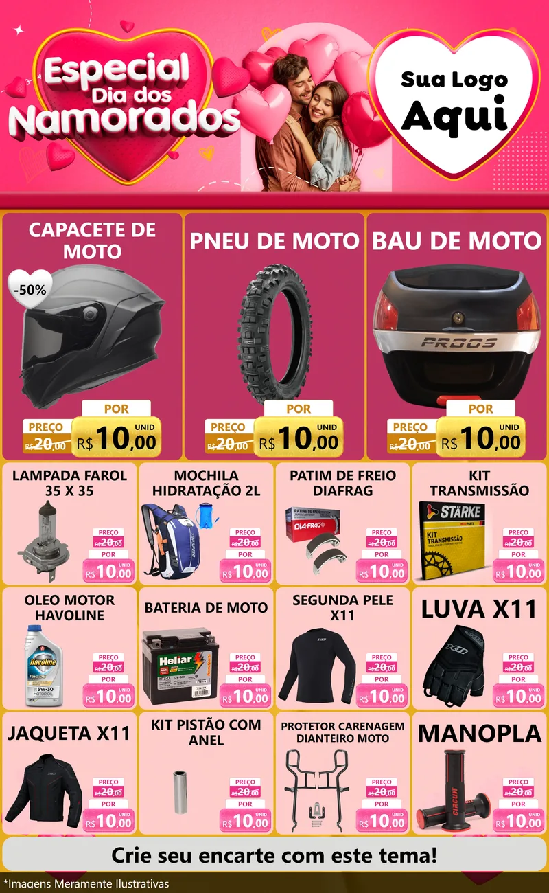 Modelo de Encarte para Encarte Grande com o tema Especial Dia dos Namorados para Moto peças