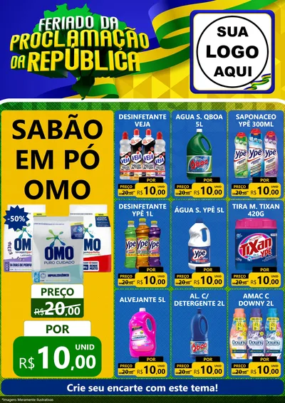 Modelo de Encarte para Encarte A4 Vertical com o tema Feriado da Proclamação da República para Produtos de Limpeza