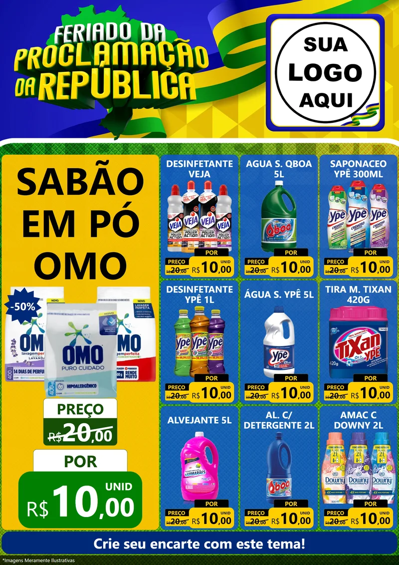 Modelo de Encarte para Encarte A4 Vertical com o tema Feriado da Proclamação da República para Produtos de Limpeza