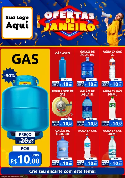 Modelo de Encarte para Encarte A4 Vertical com o tema Ofertas de Janeiro para Água e gás