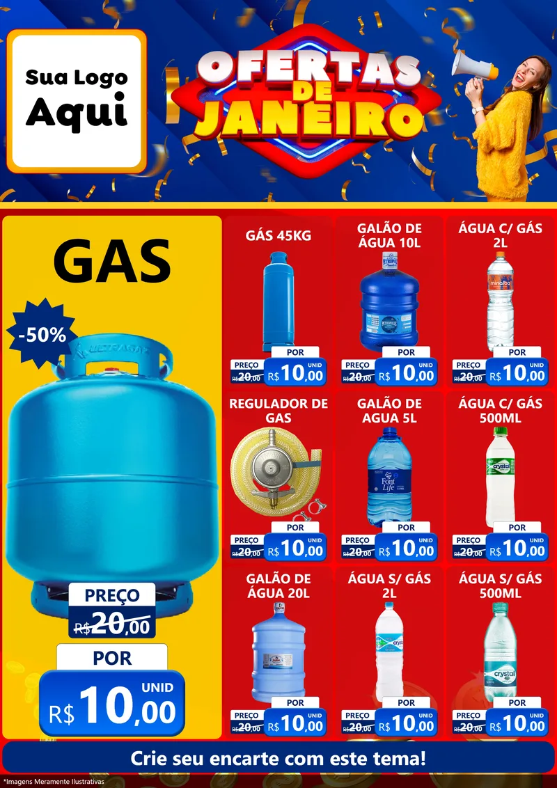 Modelo de Encarte para Encarte A4 Vertical com o tema Ofertas de Janeiro para Água e gás