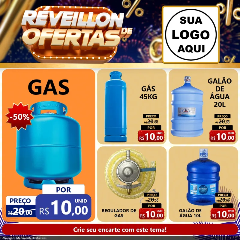 Modelo de Rede Social para Feed Facebook com o tema Réveillon de Ofertas para Água e gás