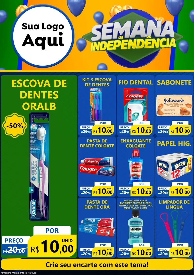 Modelo de Encarte para Encarte A4 Vertical com o tema Semana da Independência para Higiene Pessoal