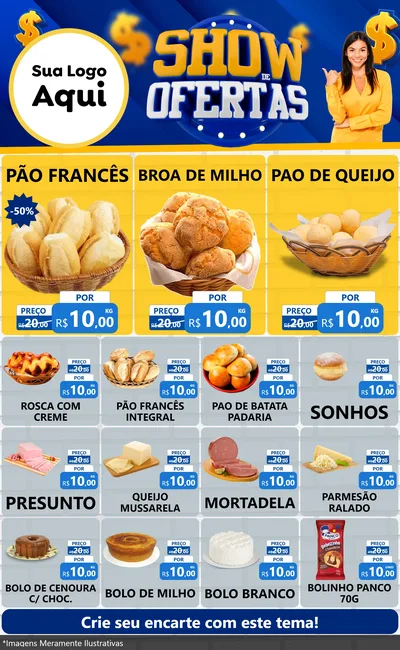 Modelo de Encarte para Encarte Grande com o tema Show de Ofertas para Padaria