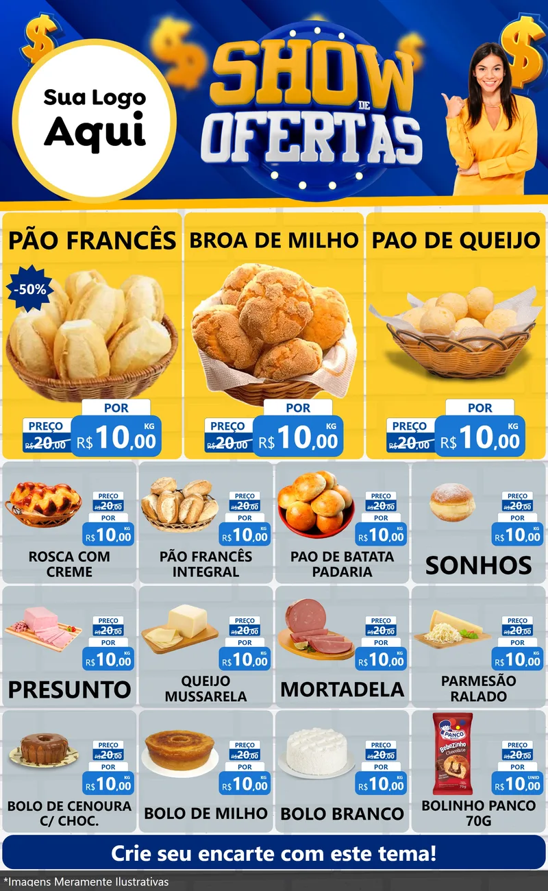Modelo de Encarte para Encarte Grande com o tema Show de Ofertas para Padaria