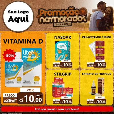 Modelo de Rede Social para Feed Facebook com o tema Promoção Namorados para Farmácia