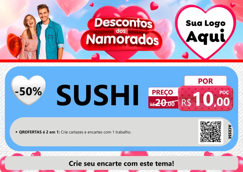Modelo de Cartaz para Cartaz A4 Horizontal com o tema Descontos dos Namorados para Comida japonesa