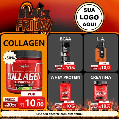 Modelo de Rede Social para Feed Facebook com o tema Black Friday para Suplementos alimentares