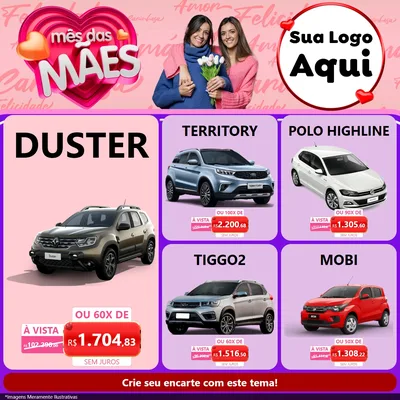 Modelo de Rede Social para Feed Facebook com o tema Mês Das Mães para Concessionaria de Carros