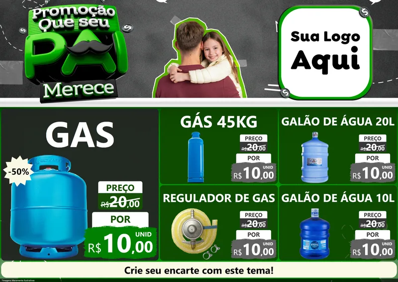 Modelo de Encarte para Encarte A4 Horizontal com o tema Promoção Que seu Pai Merece para Água e gás
