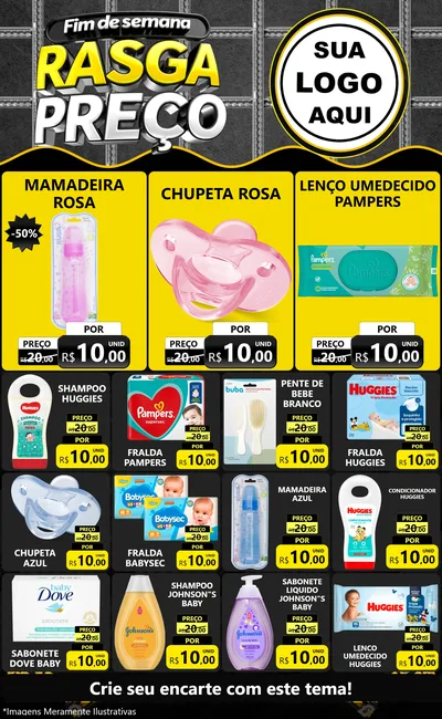 Modelo de Encarte para Encarte Grande com o tema Fim de Semana Rasga Preço para Bebês