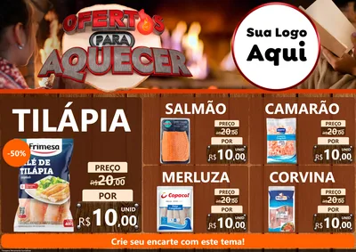 Modelo de Encarte para Encarte A4 Horizontal com o tema Ofertas Para Aquecer para Peixaria