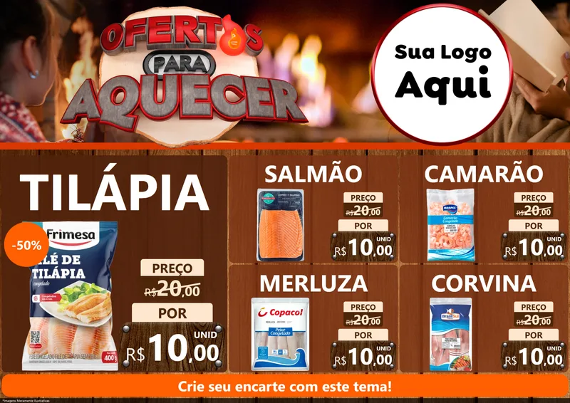 Modelo de Encarte para Encarte A4 Horizontal com o tema Ofertas Para Aquecer para Peixaria