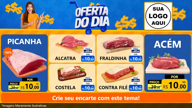 Modelo de TV para TV Horizontal com o tema Oferta do Dia para Açougue