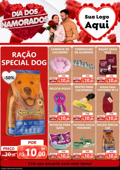 Modelo de Encarte para Encarte A4 Vertical com o tema Dia dos Namorados para Pet Shop