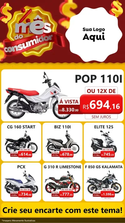 Modelo de Rede Social para Stories com o tema Mês do consumidor para Concessionaria de Motos
