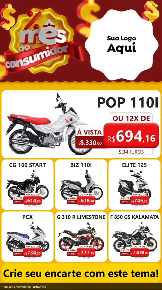 Modelo de Rede Social para Stories com o tema Mês do consumidor para Concessionaria de Motos
