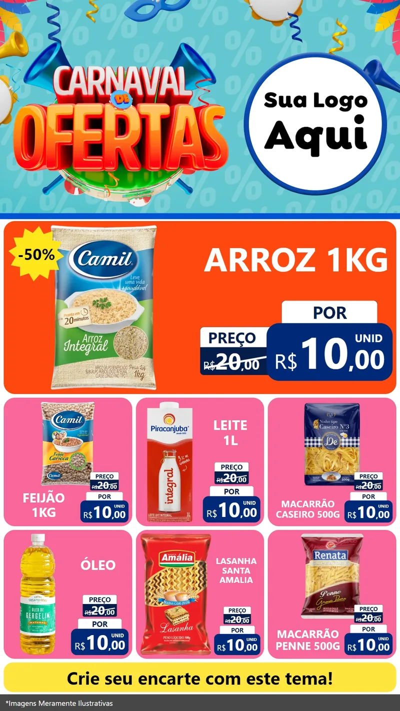 Modelo de Rede Social para Stories com o tema Carnaval de Ofertas para Supermercado