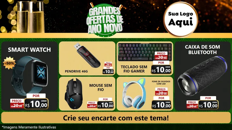 Modelo de TV para TV Horizontal com o tema Grandes Ofertas de Ano Novo para Informática