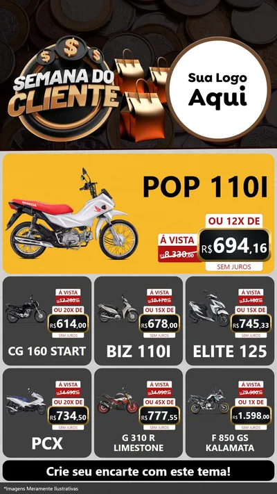 Modelo de Rede Social para Stories com o tema Semana do Cliente para Concessionaria de Motos
