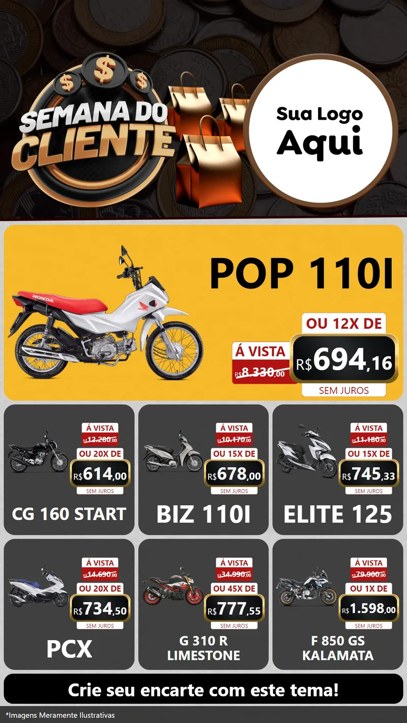 Modelo de Rede Social para Stories com o tema Semana do Cliente para Concessionaria de Motos
