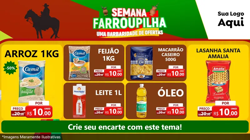 Modelo de TV para TV Horizontal com o tema Semana Farroupilha - Uma Barbaridade de Ofertas para Supermercado