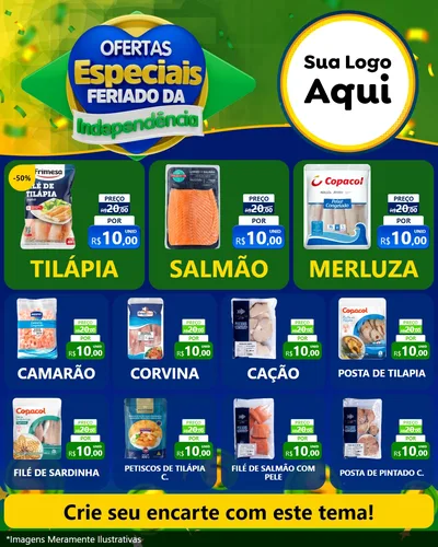Modelo de Rede Social para Feed Instagram com o tema Ofertas Especiais Feriado da Independência para Peixaria