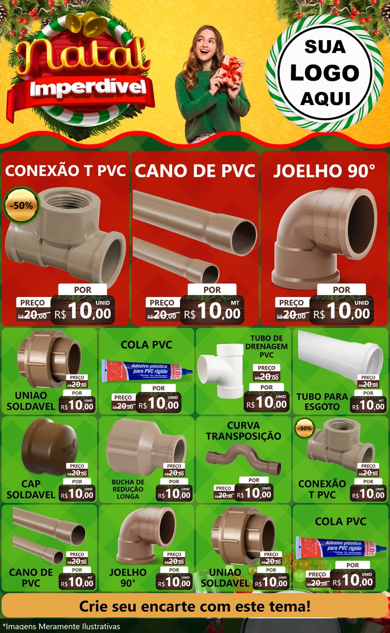 Modelo de Encarte para Encarte Grande com o tema Natal Imperdível para Tubos e conexões