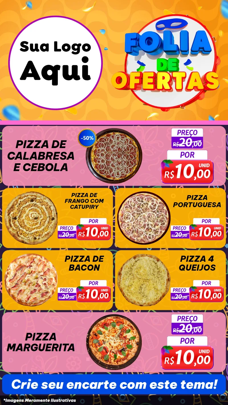 Modelo de TV para TV Vertical com o tema Folia de Ofertas para Pizzaria
