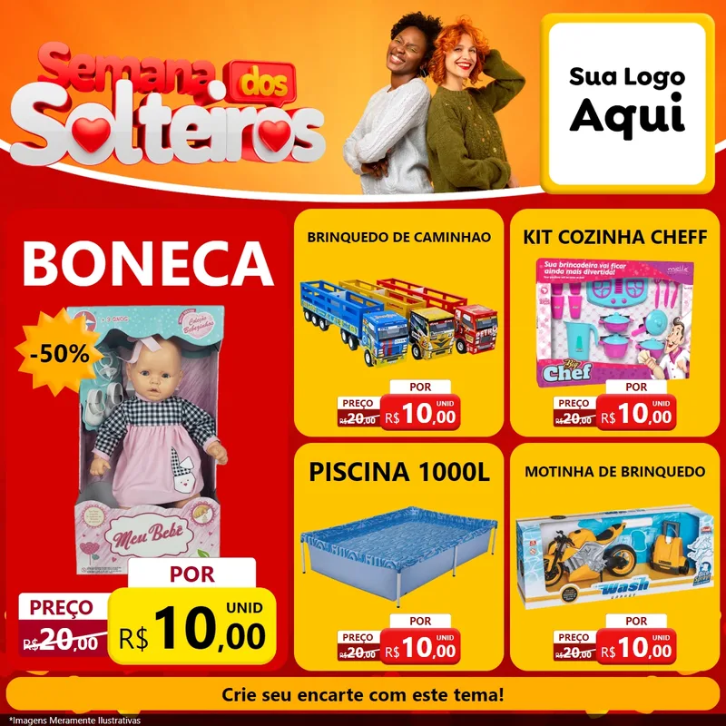 Modelo de Rede Social para Feed Facebook com o tema Semana dos Solteiros para Brinquedos