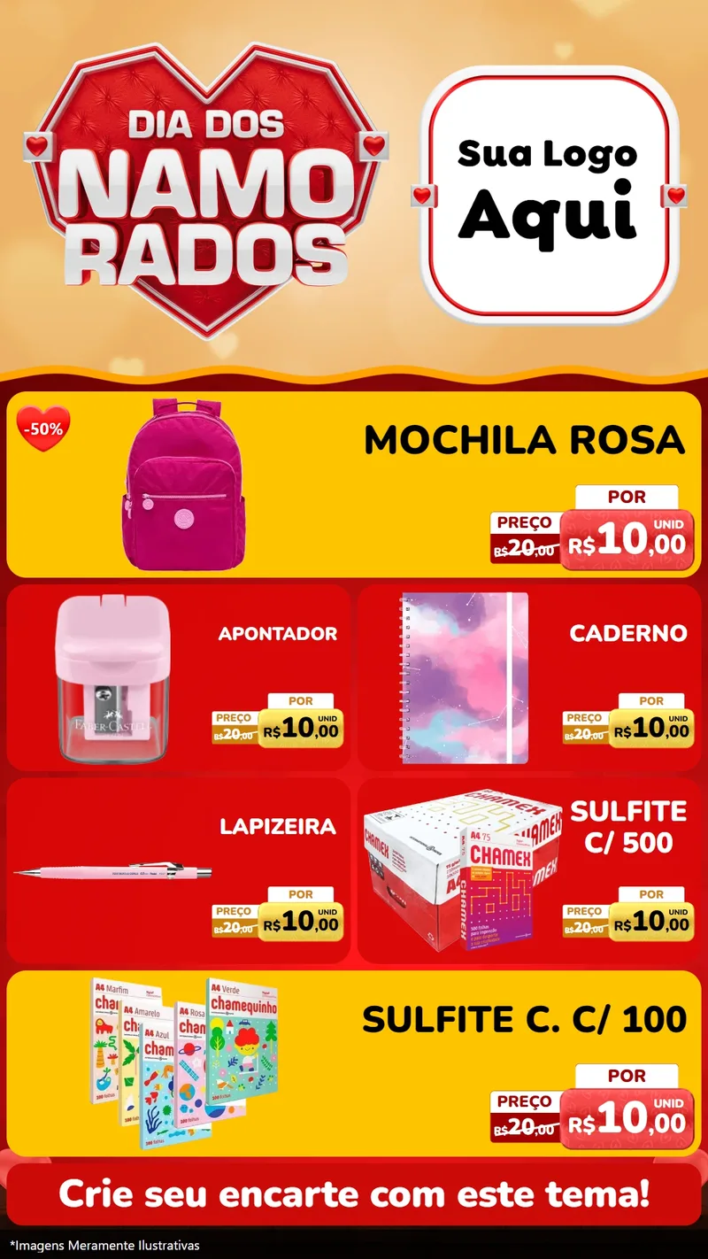 Modelo de TV para TV Vertical com o tema Dia dos Namorados para Papelaria