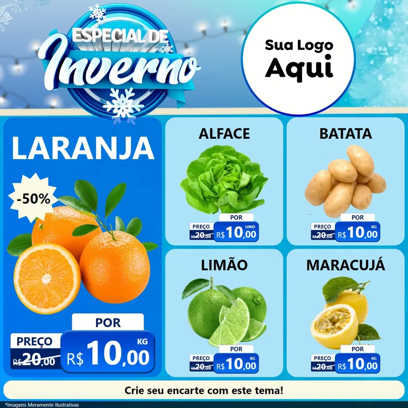 Modelo de Rede Social para Feed Facebook com o tema Especial de Inverno para Hortifrúti